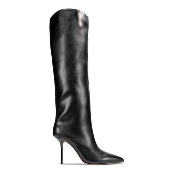 290$ AAJ by Aminah Isabella Tall Shaft Leather Dress Boots Womens Size 8.5 Black